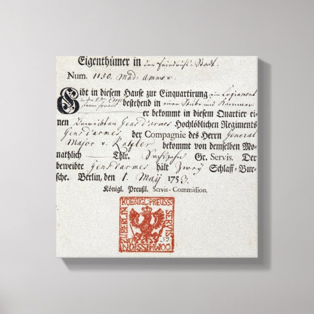 Impressão Em Tela Título de faturação, 1759 (Frente)