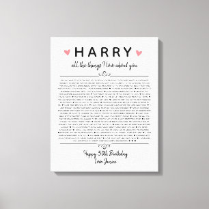 Impressão Em Tela todas as coisas que amo sobre o seu aniversário d