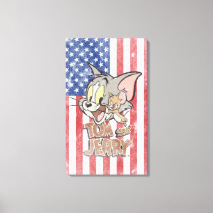 Impressão Em Tela Tom & Jerry com bandeira dos E.U.