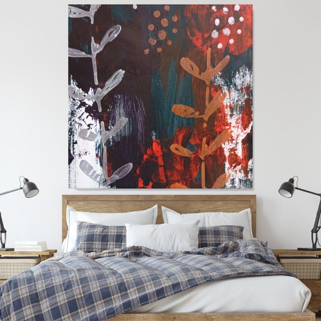 Impressão Em Tela Tons da Terra, abstrato Vermelho, Azul, com Accen  (Insitu(Quarto))