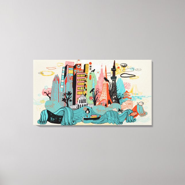 Impressão Em Tela Tóquio desenhado à mão Japão (Frente)