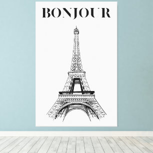 Impressão Em Tela Torre Bonjour Eiffel - Chic Parisiense Esticado