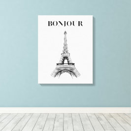 Impressão Em Tela Torre Bonjour Eiffel - Chic Parisiense Esticado