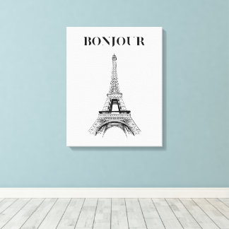 Impressão Em Tela Torre Bonjour Eiffel - Chic Parisiense Esticado