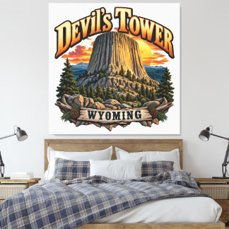 Impressão Em Tela Torre do Diabo Wyoming Gráfico Vintage Pôr-do-Sol