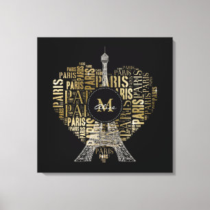 Impressão Em Tela Torre e monograma no teste padrão Paris do texto