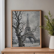 Torre Eiffel de Inverno Ramos de Árvore Arte