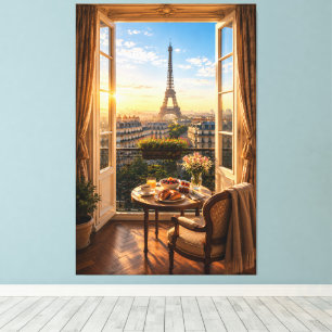 Impressão Em Tela Torre Eiffel de Paris Luxuoso Café da Manhã com Vi