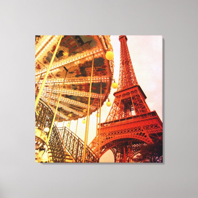 Impressão Em Tela Torre Eiffel e Carrousel (Frente)
