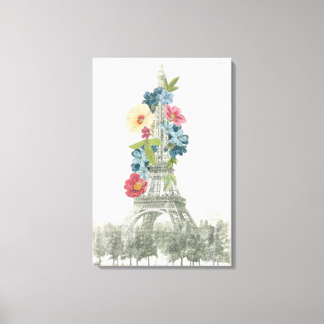 Impressão Em Tela Torre Eiffel Floral | Paris, França (Frente)