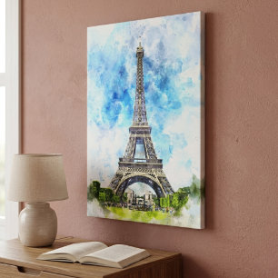 Impressão Em Tela Torre Eiffel Paris França Aquarela