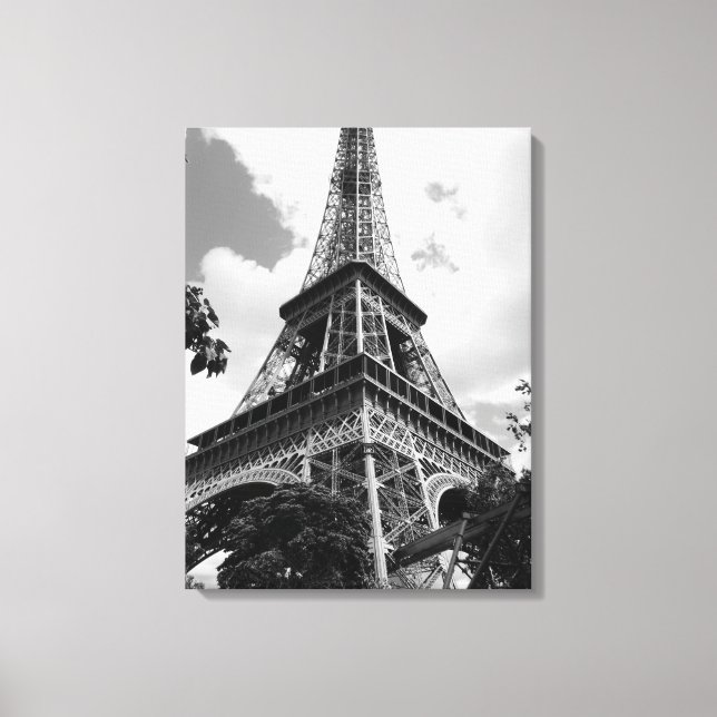 Impressão Em Tela Torre Eiffel Preta e Branca em Paris (Frente)