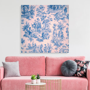 Impressão Em Tela Torre francesa de jouy azul e rosa elegante