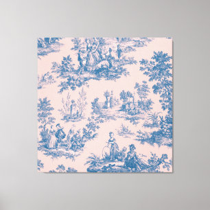 Impressão Em Tela Torre francesa de jouy azul e rosa elegante