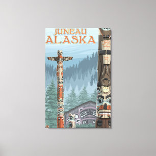 Impressão Em Tela Totem pólos - Juneau de Alaska, Alaska