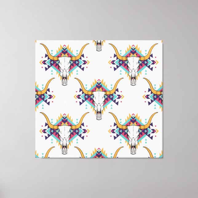 Impressão Em Tela Touro Tribal Caveira: Boho Sem Semente (Frente)