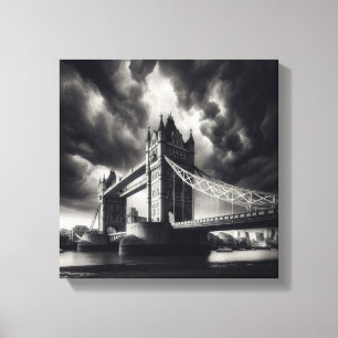 Impressão Em Tela Tower Bridge London em preto e branco dramático