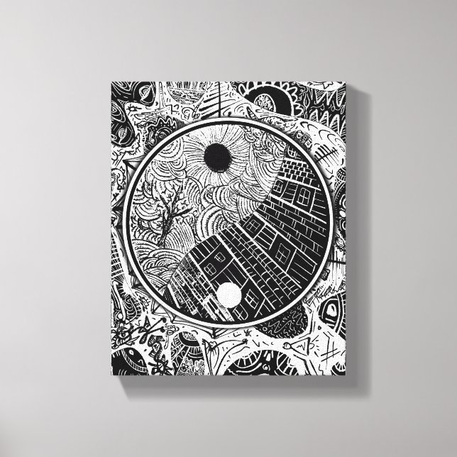 Impressão Em Tela Trabalho Circular Yin Yang Phrame (Frente)
