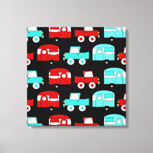Impressão Em Tela Trailer de Acampamento Retro Turquoise Red Vintage