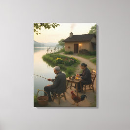 Impressão Em Tela Tranquil Village Morning by the Lake Wall Art