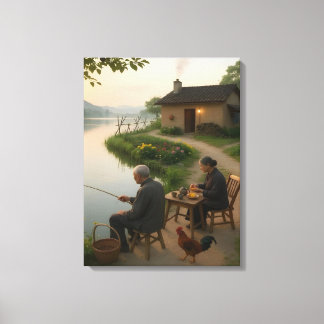 Impressão Em Tela Tranquil Village Morning by the Lake Wall Art