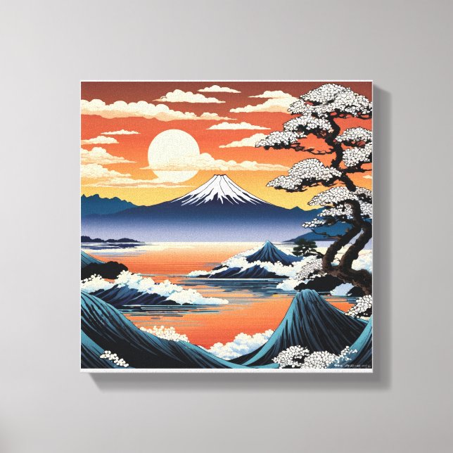 Impressão Em Tela Tranquilo Monte Fuji ao Sunset (Frente)