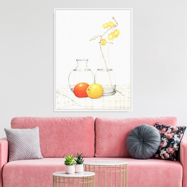 Impressão Em Tela Tranquilo - Vida Estática com Blossomas e Frutas (Insitu(Sala de estar))