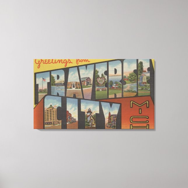 Impressão Em Tela Traverse City, Michigan - Grandes Cenas de Letra (Frente)