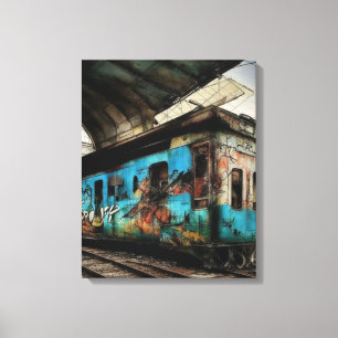 Impressão Em Tela Trem Abandonado com Arte Urbana de Grafite