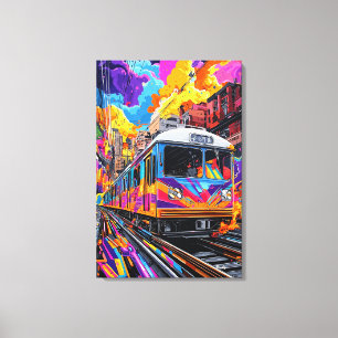 Impressão Em Tela Trem de Cidade Pop Art em Movimento Vibrante