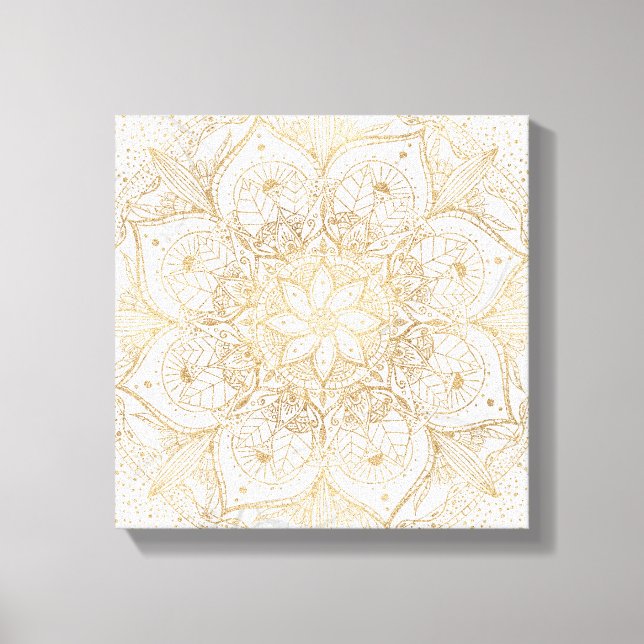 Impressão Em Tela Trendy Dourada Floral Mandala Marble Design (Frente)