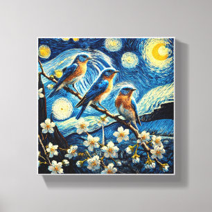 Impressão Em Tela Três aves azuis orientais Van Gogh Art