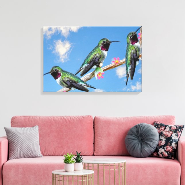 Impressão Em Tela Três beija-flores soltos num ramo de fio (Insitu(Sala de estar))
