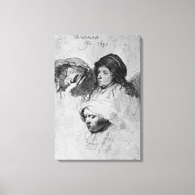 Impressão Em Tela Três cabeças femininas com uma dormindo, 1637 (Frente)