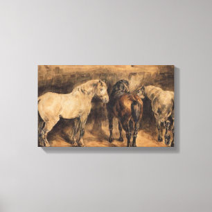 Impressão Em Tela Três Cavalos em sua Baia (Théodore Géricault)
