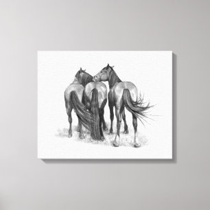 Impressão Em Tela Três cavalos no lápis, arte eqüino