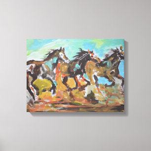 Impressão Em Tela Três Cavalos Selvagens Neo-Expressionista