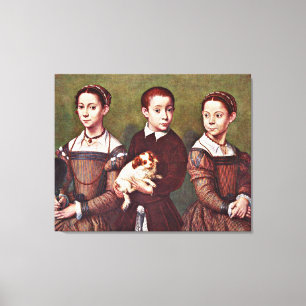 Impressão Em Tela Três Crianças com Cão, pintura de arte
