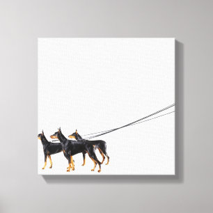 Impressão Em Tela Três Dobermans na trela
