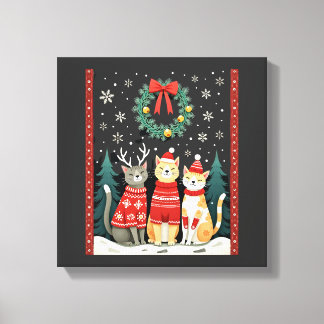 Impressão Em Tela Três gatos engraçados camisola de Natal feia do ga