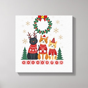 Impressão Em Tela Três gatos engraçados camisola de Natal feia do ga