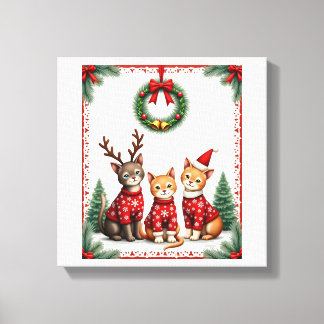 Impressão Em Tela Três gatos engraçados camisola de Natal gato feio 