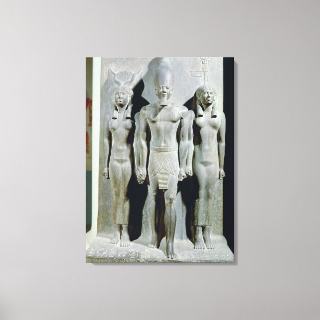 Impressão Em Tela Tríade de Menkaure com a deusa Hathor (Frente)