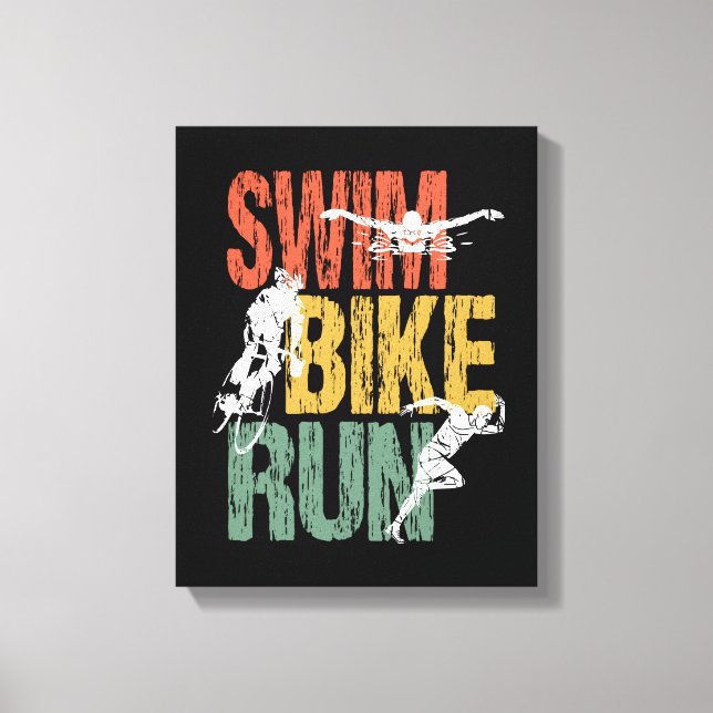 Impressão Em Tela Triathlon Vintage Natação Bike Run (Frente)