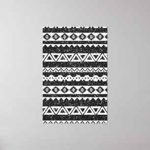 Impressão Em Tela Tribal Asteca Brilho Preto Formas Geométricas Bran