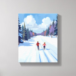 Impressão Em Tela Trilha de Esqui | Esqui na Montanha Aquarela Inver
