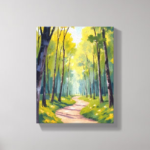 Impressão Em Tela Trilha de Primavera Floresta Verde Aquarela Natu