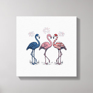 Impressão Em Tela Trio de Flamingos Patrióticos Design de Gravura Vi