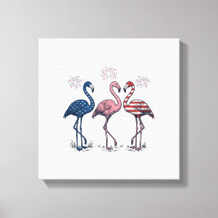 Impressão Em Tela Trio de Flamingos Patrióticos Design de Gravura Vi