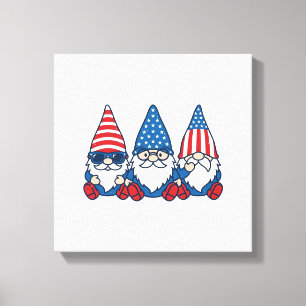 Impressão Em Tela Trio de Gnome Patriótico Camisa Vintage Vetor Desi
